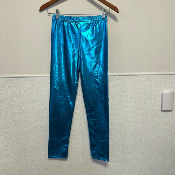 Unbranded Other - Girls Kids Electric Blue Metallic Leggings Size XXL NEW NWOT